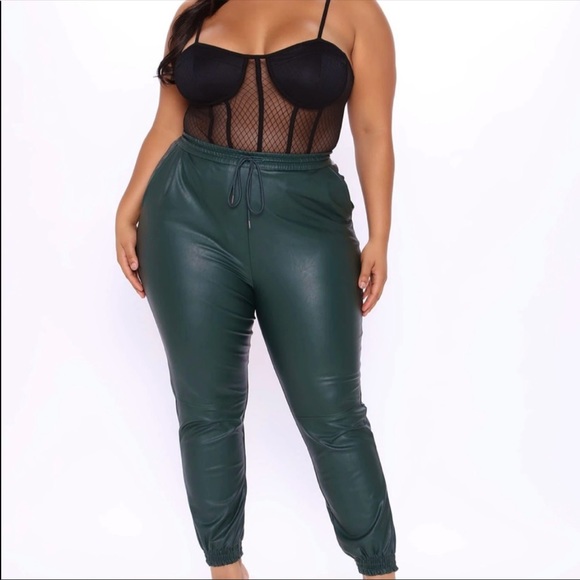 Faux leather Hunter green joggers - Picture 1 of 2